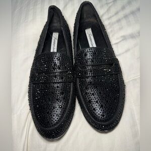 Forever Link Black Crystals Loafers Size 7